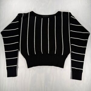 Express Sweater Women XS Black White Striped Ribbed Cropped Knit Pullover Top